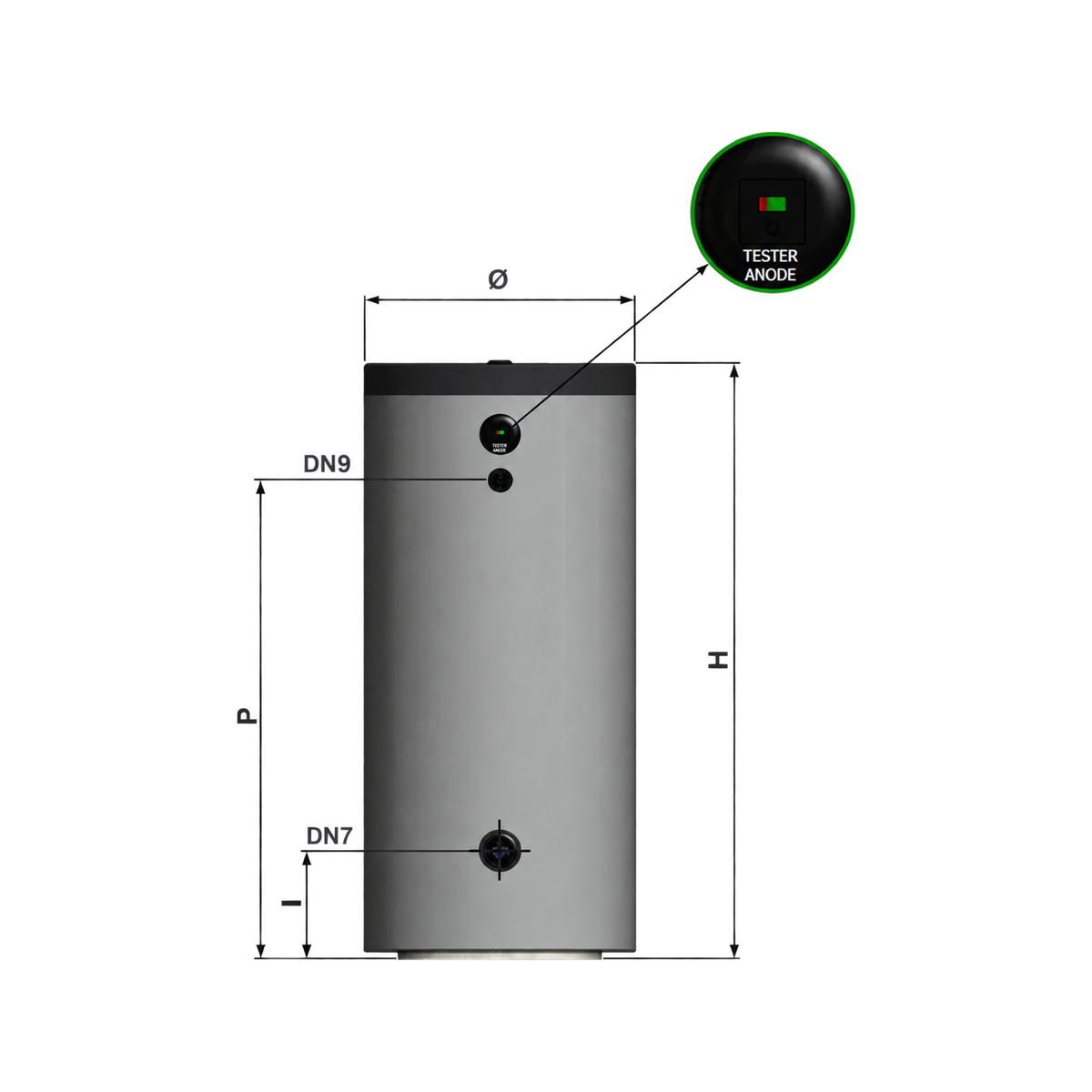 Nexus boiler 1000 L geëmailleerd, 1 spiraal - vooraanzicht
